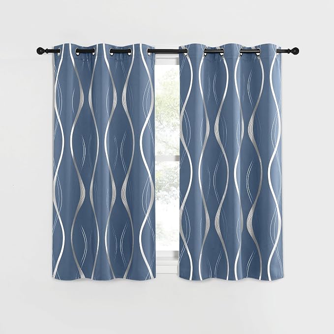 NICETOWN Kitchen Blackout Curtain Panels, Stone Blue, Window Treatment Thermal - Image 2