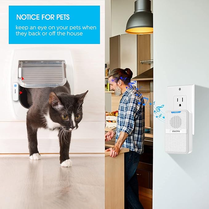 Door Chime, Wireless 600Ft Range 5 Levels Adjustable Volume Magnetic Door Open Contact Sensor with 62 Chimes Mute Mode Door Bell Plugin Receiver for Home/Office/Store White (1 Receiver + 2 Sensors)