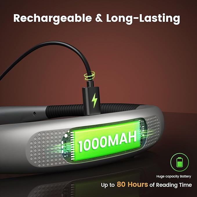 Glocusent Reading Light, Bendable Neck Light, 80-hr Rechargeable Book Light | - Image 4