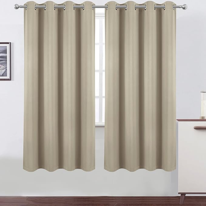 100% Blackout Curtains 52 x 72 Inch/Beige Curtains 2 Panels - Image 2
