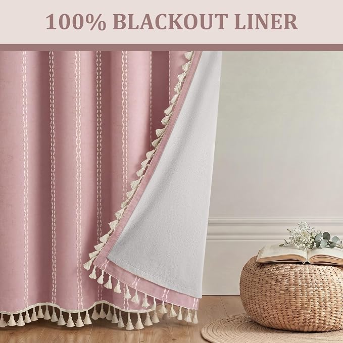 Purple Pink 100% Boho Blackout Curtains 84 Inch 2 Panels - Image 4