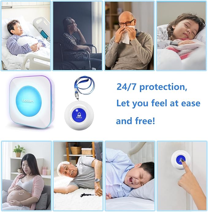 LIOTOIN Caregiver Pager Wireless Call Button Call Bell Emergency Button Call Light System for Elderly/Patients/Home Nurse Alert System 3 Call Button 2Plugin Receivers (600+ft Operating Range)
