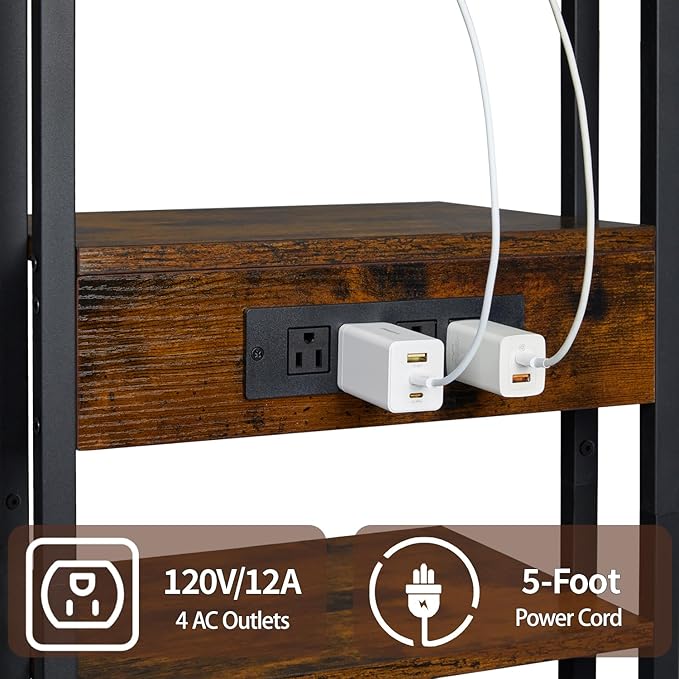 X-cosrack 16.5" Small 4-Tier AV Media Stand with Power Strips,Narrow Version Wooden Corner Shelf Stereo Cabinet Audio Rack Stand Tower for Small DVD Players Game Console TV Box Cable Box WiFi Router