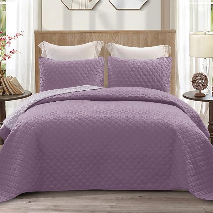 Exclusivo Mezcla Reversible California King Quilt Set, Dusty Lavender | by ExclusivoMezcla