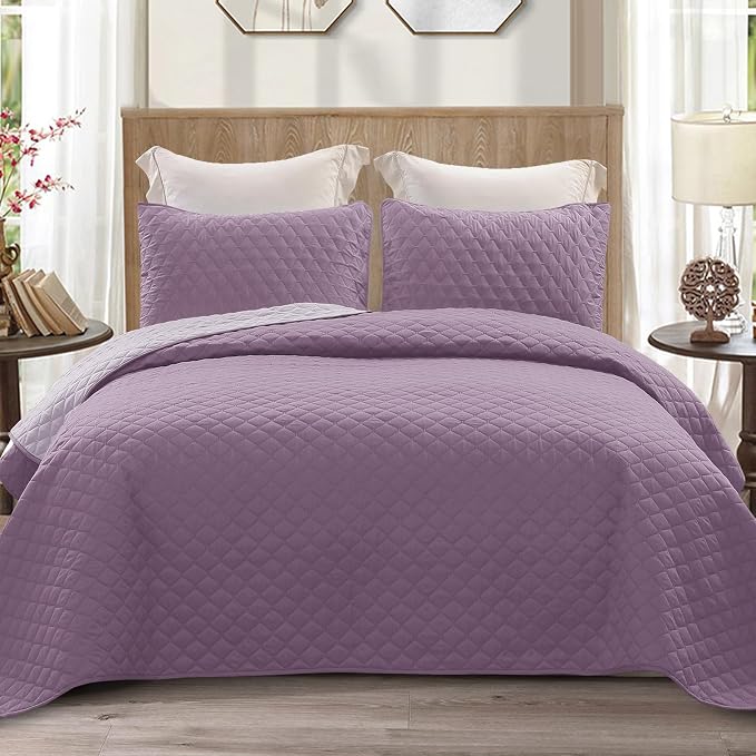 Exclusivo Mezcla Reversible King Size Quilt Bedding Set, Dusty Lavender | by ExclusivoMezcla