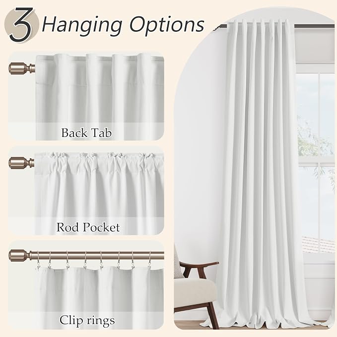 White 100% Blackout Linen Curtains 70 Inch Wide by 108 Inch - Image 6