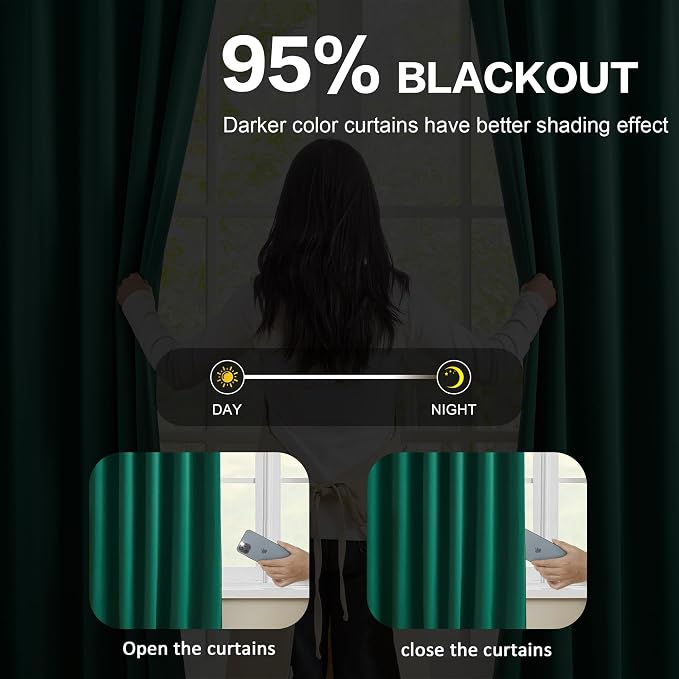 Dark Green Pinch Pleated Blackout Curtains - Image 3
