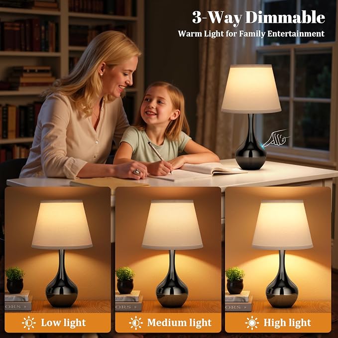 16.1" Touch Table Lamp for Nightstand, 3 Way Dimmable Small Bedroom Lamp | - Image 2