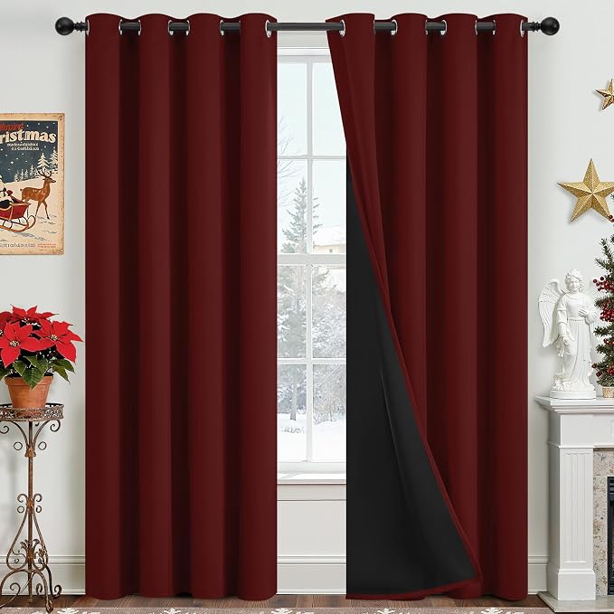 Yakamok Burgundy Red Blackout Curtains 96 Inch Length by Yakamok