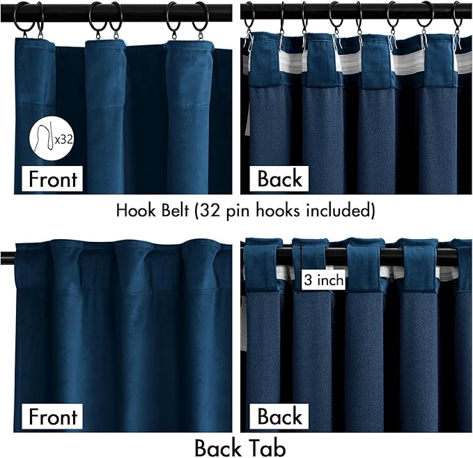 MIULEE Velvet Curtains 50W x 90L 2 Panels Navy Blue Blackout Curtains | Luxury - Image 3
