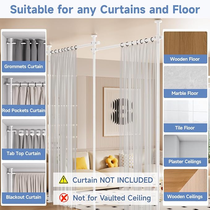 Room Divider Privacy Screens, No Drill Curtains Rod - Image 4