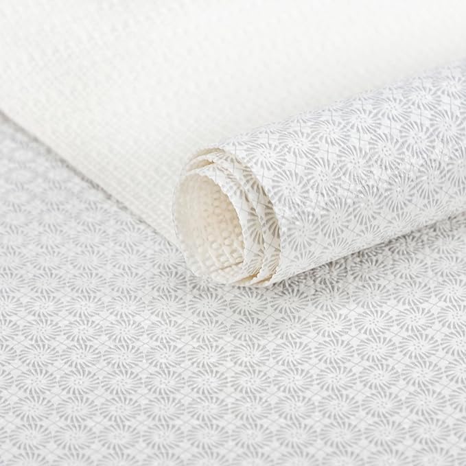 RAY STAR 12X120 Inch Shelf Liner for Kitchen Cabinets, Non-Adhesive Cabinet Liner Washable, PVC Drawer Liner for Dresser Non-Slip Bathroom (White Circle)(4 Roll)