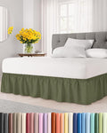 Wrap Around Dust Ruffle Bed Skirt - Sage Green - for Full Size Beds with 24 Inch Drop - Elastic Strap - Adjustable Pleated Bedskirt with Brushed Fabric and Wrinkle Free - for Women, Men, Kids & Teens