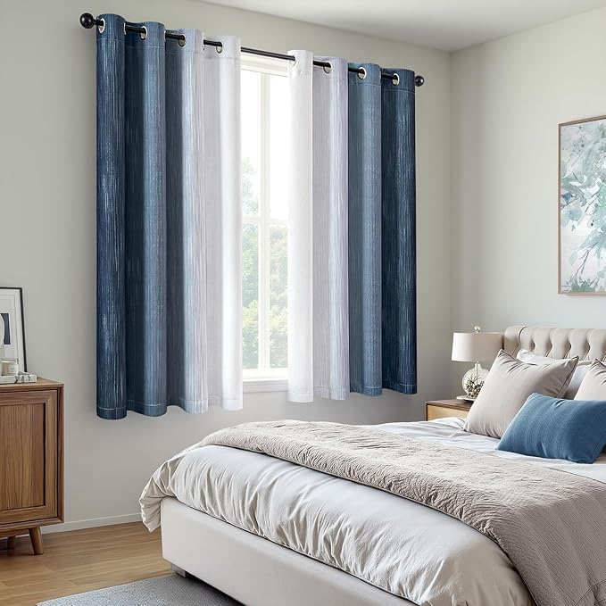 MIULEE Navy Blue and Greyish White Ombre Blackout Curtains 52Wx63L Set of 2 | - Image 6