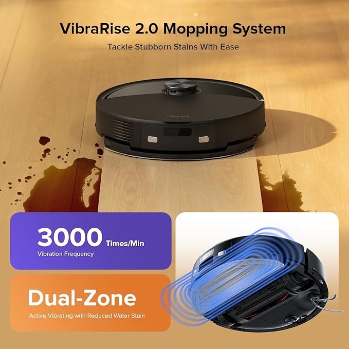 roborock Q10 S5 Robot Vacuum and Mop Cleaner, 10000Pa HyperForce Suction, Dual Anti-Tangle System, Auto-Lifting Mop, ReactiveTech Obstacle Avoidance, App Control, for Pet Hair and Carpet, Black