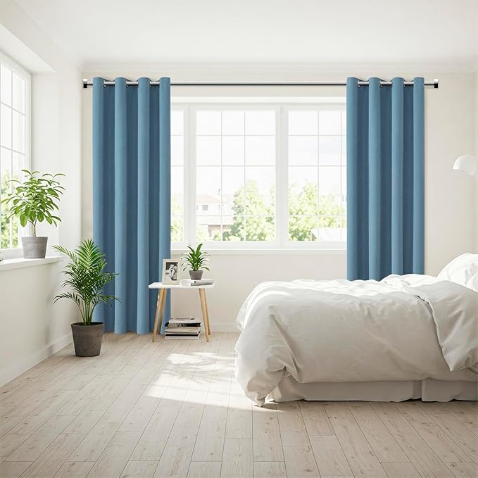 ChrisDowa 100% Blackout Blue Solid Curtains 45 Inches Long 2 Panels for Bedroom Living Room,Farmhouse Room Darkening Thermal Insulated Soundproof Grommet Top Window Treatment Drapes,52x45
