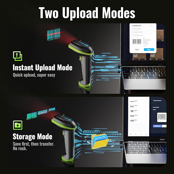 Tera Barcode Scanner Wireless Versatile 2-in-1 (2.4Ghz Wireless+USB 2.0 Wired) with Battery Level Indicator 328 Feet Transmission Distance Rechargeable 1D Laser Bar Code Reader USB Handheld (Green)