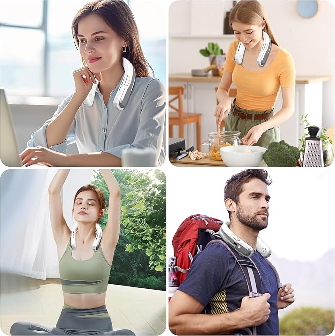 WXX Portable Neck Fan, 6000mAh Battery Neck Fan Rechargeable 360° Cooling Personal Fan 3 Speeds Foldable Quiet Wearable Fan for Travel Outdoor Indoor, Birthday Gifts for Men Women Grey