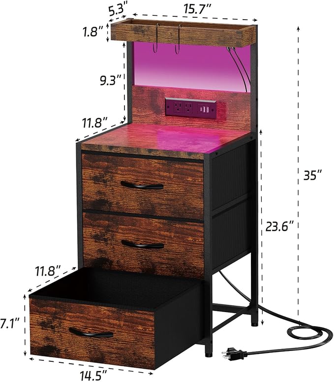 SZLHANJZ LED Night Stand, Nightstand - Image 3