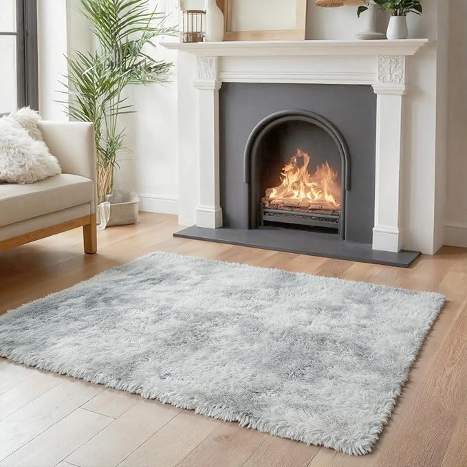 Small Shag Area Rug for Bedroom, 2x3 Light Grey Tie-Dyed Soft Plush Carpet | - Image 2