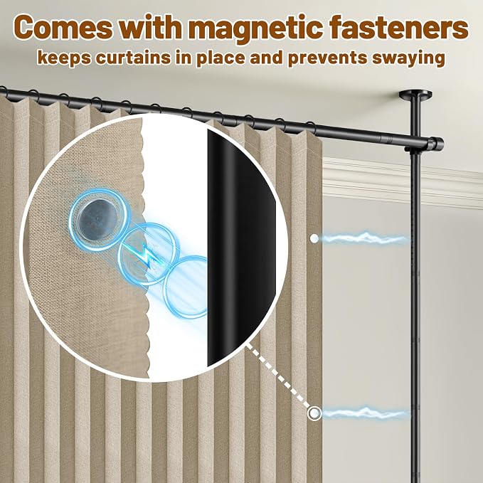 AJAZZ Room Divider Curtain+ Curtain Rods No Drilling Adjustable Tension 43-120× - Image 8