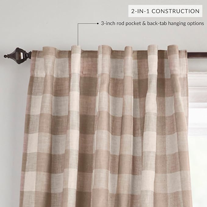 Grainger Buffalo Check Blackout Window Curtain, Linen - Image 2