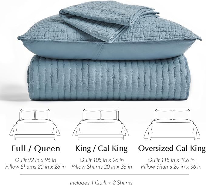 100% Cotton Cross Stitch 3-Piece Quilt Set, Dusty Blue | Cross Stitch Cotton - Image 7