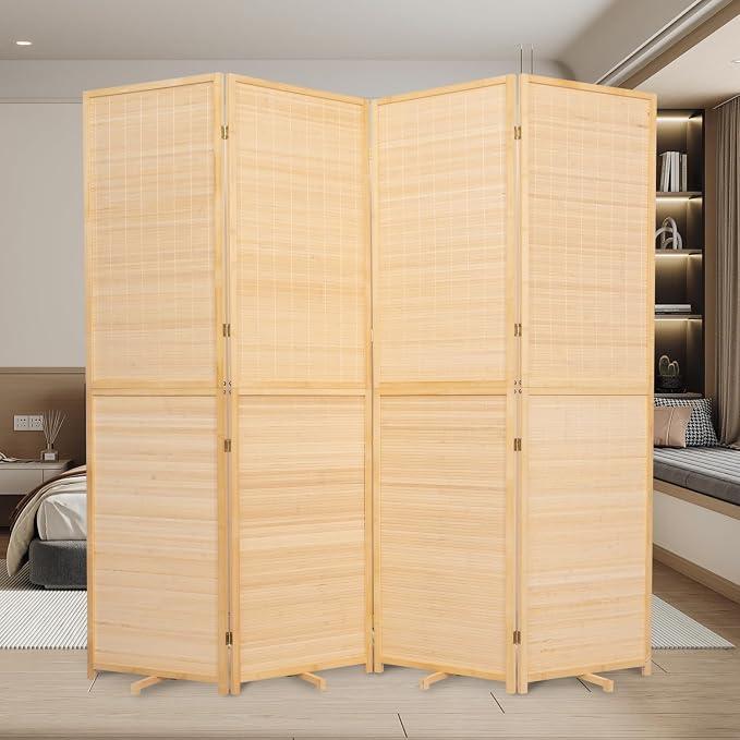 Bamboo Mesh Woven Room Divider 5.6FT, 4 Panel Folding Privacy Screen, Folding by JVVMNJLK