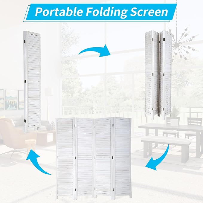 BLKMTY Room Divider 4 Panel Folding Screen Wood Screen Dividers 5.6ft Tall - Image 3