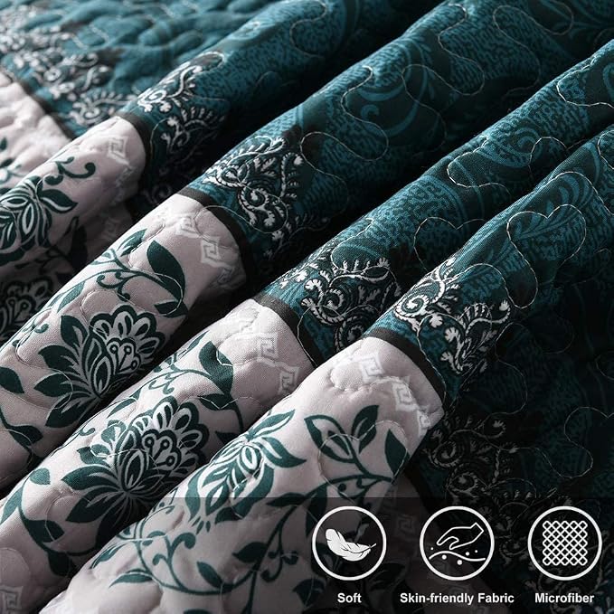3-Piece King Quilt Set Quilted Bedspread Oversized Microfiber Soft Lightweight - Image 3