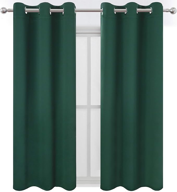 Dark Green Blackout Curtains/42 x 63 Inch/Set of Two Panels Grommet Bedroom - Image 3