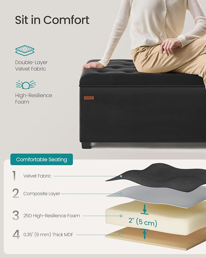 SONGMICS Velvet Storage Ottoman Bench, Foot Rest - Image 5
