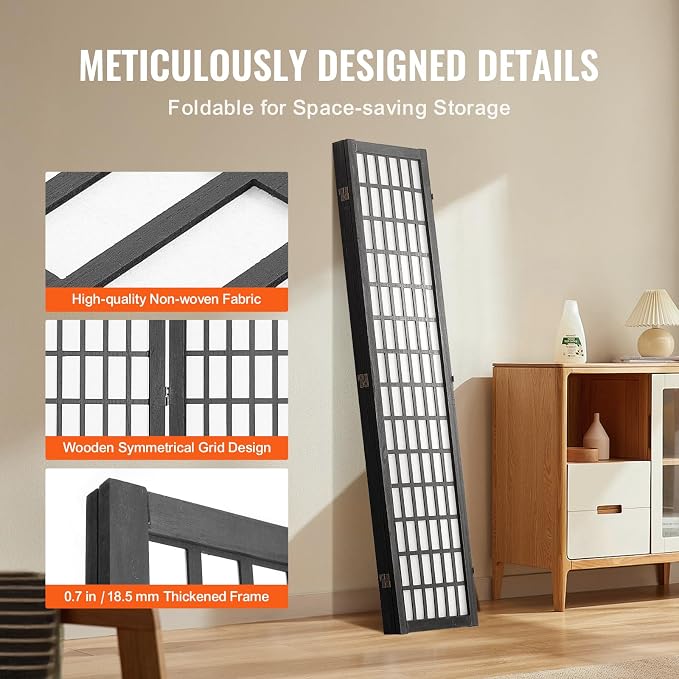 VEVOR Room Divider, 4 Panel Japanese Room Divider, Wood Folding Privacy Screen - Image 6
