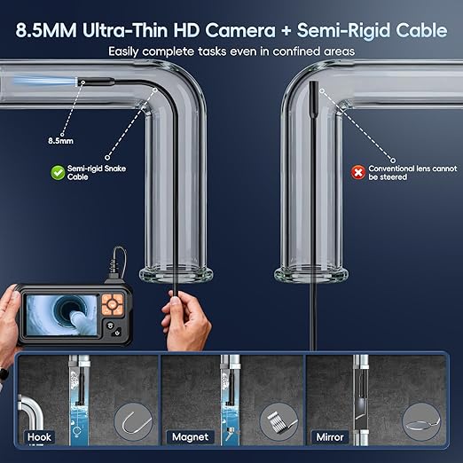 SKYBASIC Industrial Endoscope Borescope Camera with Light, 4.3'' HD Digital Handheld Waterproof Sewer Tools Snake Inspection Camera with 8 LED Lights 65.6FT Semi-Rigid Cable, Cool Gift Gadgets for Men
