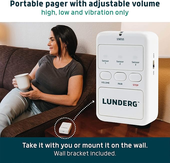 Lunderg Bed Alarm for Elderly Adults & Chair Alarm Set - Wireless Early-Alert Sensor Pad, Chair Pad & Pager - Bed Alarms and Fall Prevention for Elderly and Dementia Patients - Full Caregiver Set