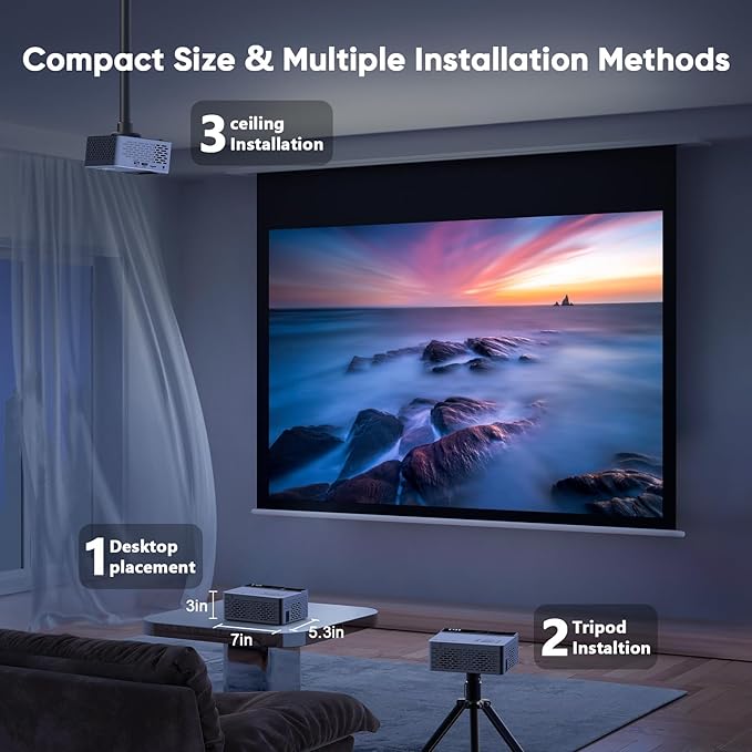 TMY 1080P Full HD Portable Mini Projector, Upgraded Bluetooth Movie Projector with Screen, Compatible with TV Stick Smartphone/HDMI/USB, Indoor & Outdoor Use