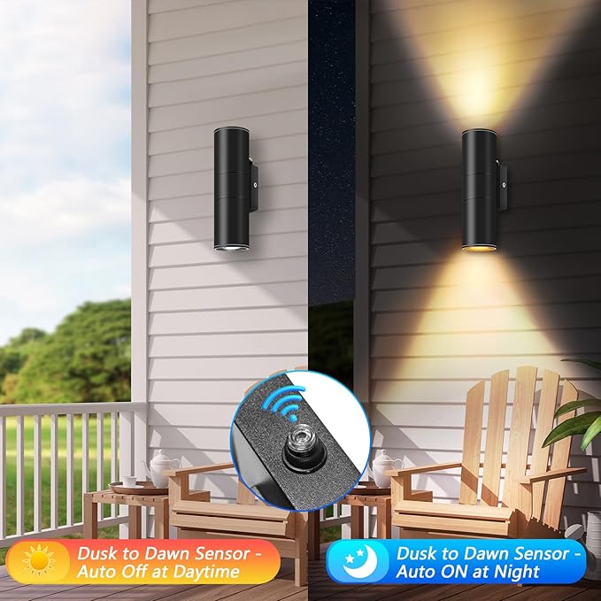 RIDALUX Dusk to Dawn Outdoor Light Fixtures: 4 Pack IP65 Waterproof Exterior Wall Light - Black Aluminum Sensor LED Porch Lights