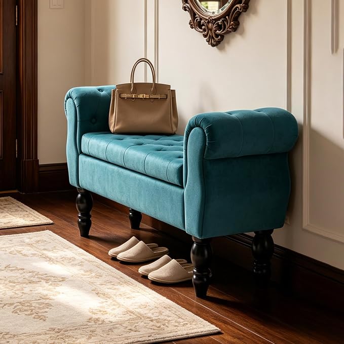 47.6" Storage Bench for End of Bed Bedroom, Velvet Ottoman Bench - Image 9