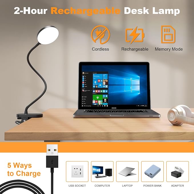 Rechargeable Clip on Light for Bed, 97 LED Cordless Reading Lamp - Image 4
