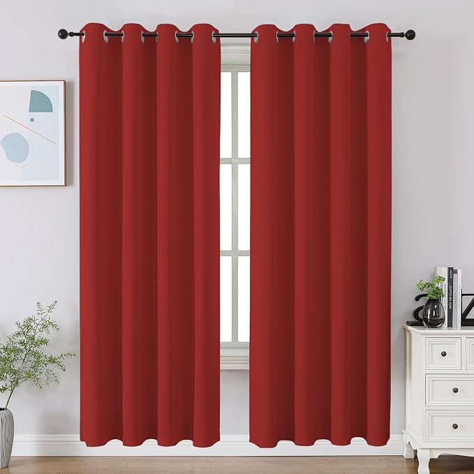 CUCRAF Red Blackout Curtains 72 inch Length 2 Panels Set, Room Darkening Drapes by CUCRAF