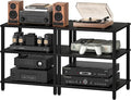 LELELINKY 3-Tier AV Media Player Stand Set of 2, Black Stereo Cabinet, Wooden TV Stand,Game Console Shelf, Multifunctional Entertainment Center, Suitable for Home, Conference Room, Game Studio