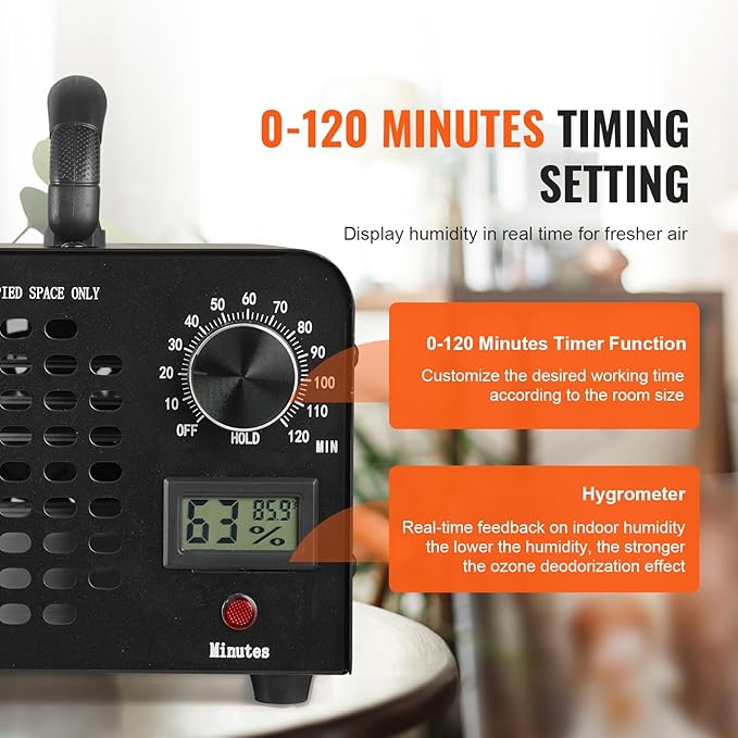 VEVOR Ozone Generator, 24000mg/h Ozone Machine, High Capacity Commercial/Industrial Ozone Generator Machine with 0-120 min Time Setting for Rooms, Cars