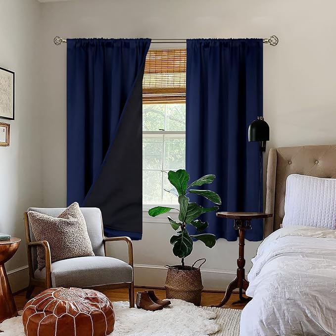 BGment Navy Blue Black-Out 63 Inch Length Curtains - Image 2