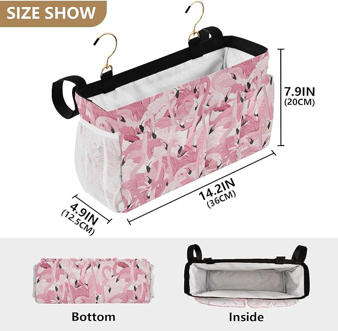 Pink Flamingo tag8 Bedside Caddy Storage Bag Bedside Organizer - Image 4