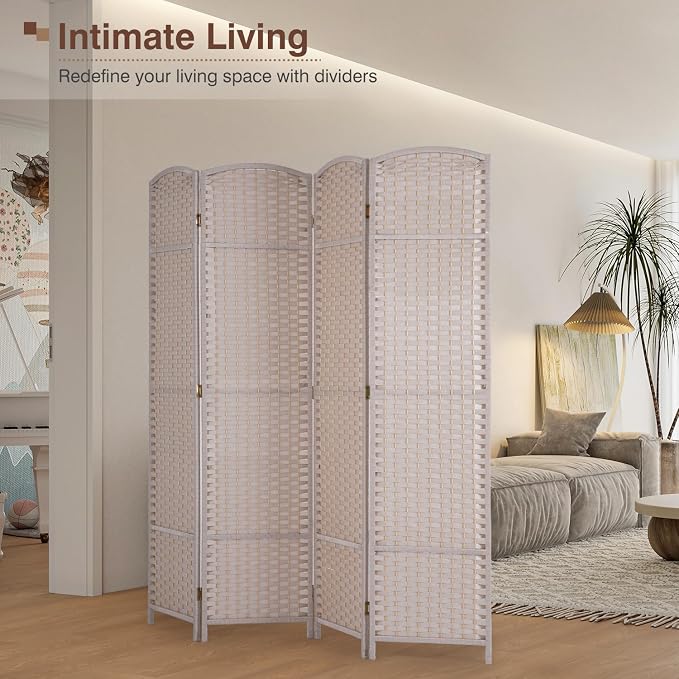 Room Divider 4 Panel 5.6 FT Tall Privacy Screen Waterproof Wood Frame Partition - Image 2