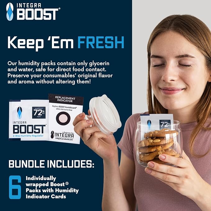 Integra Boost 2-Way Humidity Control Pack - Preserve Flavor & Control Humidity at 72% RH - Moisture Absorber for Herbs, Spices & More - 8 Gram (Pack of 6)