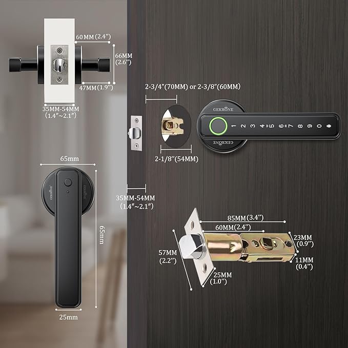 GEKRONE Fingerprint Smart Lever Lock TUYA APP Control Keyless Entry Bluetooth Touchscreen Indoor Handle Biometric Electronic Digital Door Knob with Keypad Suitable for Hotel Office Apartment Bedroom