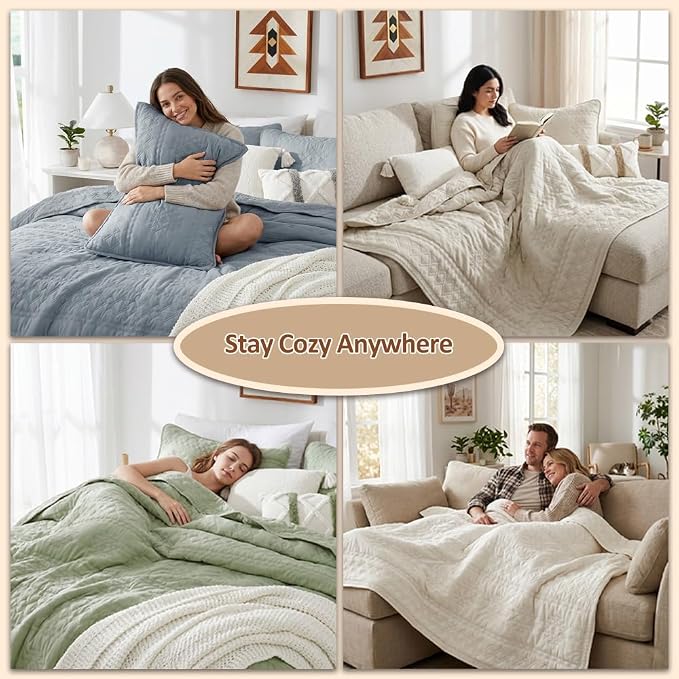 WDCOZY Boho Ivory Quilts Queen Size Bedding Sets - Image 5