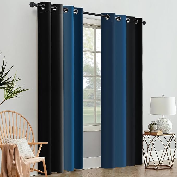 SimpleHome Ombre Blue and Black Room Darkening Curtains 84 inches Length | - Image 8