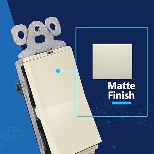 LIDER Minimalist Design Matte Finish Lighted Decorator Switch, Frameless Paddle Light Switch with Locator Light, Grounding Screw, 15A 125V, UL Listed, LS15-1P-LA, Light Almond